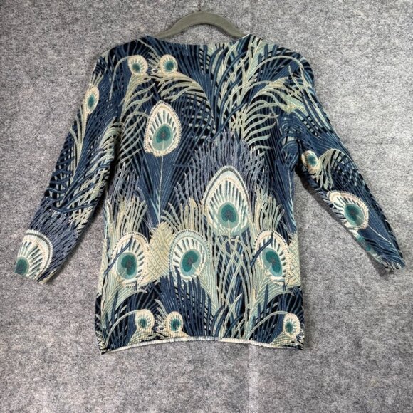 Talbots Petite Pure Cashmere Sweater Peacock Feather Print Quiet Luxury Size SP - Picture 12 of 15